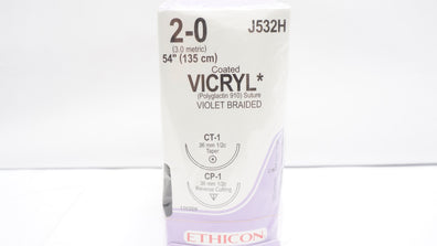 Ethicon J532H 2-0 Coated Vicryl CT-1 36mm 1/2c Taper,CP-1 36mm 1/2c-Box of 36(x)